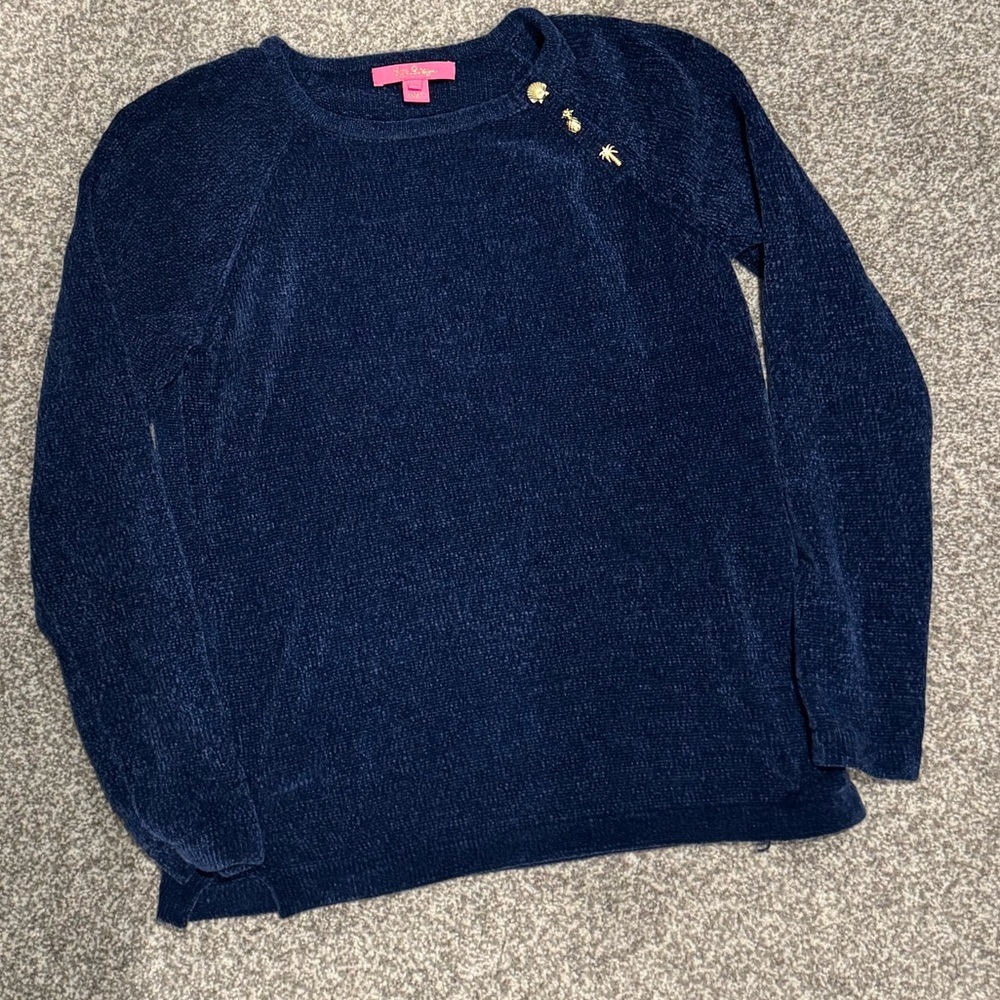 LILLY PULITZER Pippin Chenille Sweater Crewneck Long Sleeve Navy soft comfy